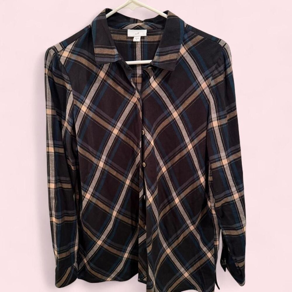 Jill blue plaid button up blouse Size M